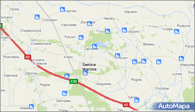 mapa Świnice Warckie-Kolonia, Świnice Warckie-Kolonia na mapie Targeo