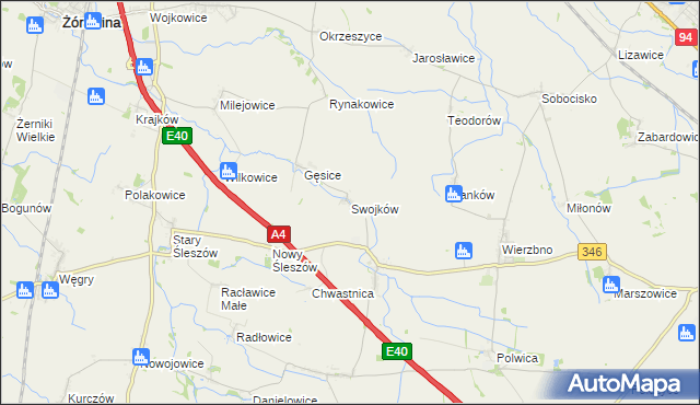 mapa Swojków gmina Domaniów, Swojków gmina Domaniów na mapie Targeo