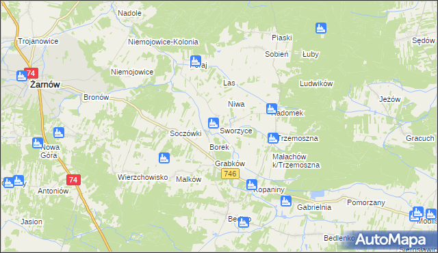 mapa Sworzyce gmina Końskie, Sworzyce gmina Końskie na mapie Targeo