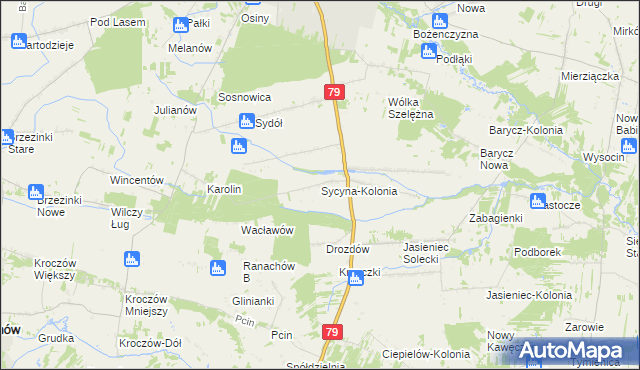 mapa Sycyna-Kolonia, Sycyna-Kolonia na mapie Targeo