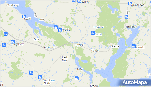 mapa Sypitki, Sypitki na mapie Targeo