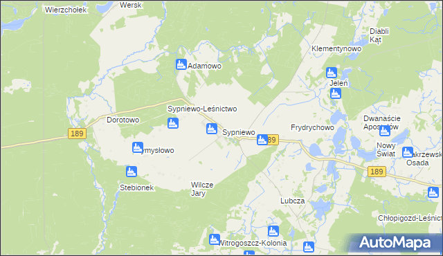 mapa Sypniewo gmina Więcbork, Sypniewo gmina Więcbork na mapie Targeo