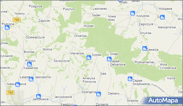 mapa Sypów, Sypów na mapie Targeo