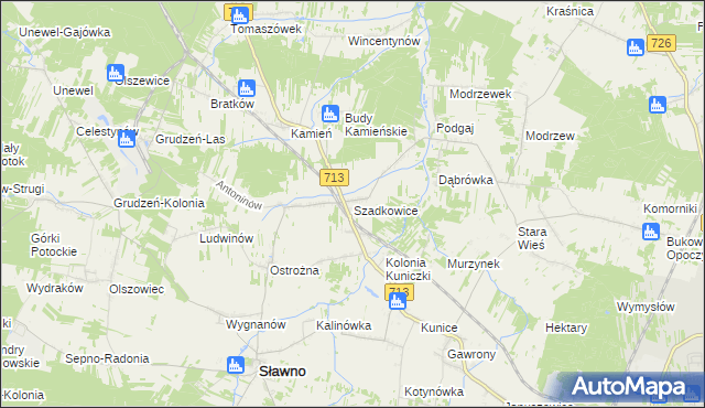 mapa Szadkowice gmina Sławno, Szadkowice gmina Sławno na mapie Targeo