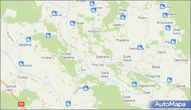 mapa Szafranki gmina Łyse, Szafranki gmina Łyse na mapie Targeo