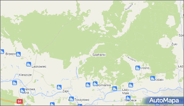 mapa Szafranki gmina Tykocin, Szafranki gmina Tykocin na mapie Targeo