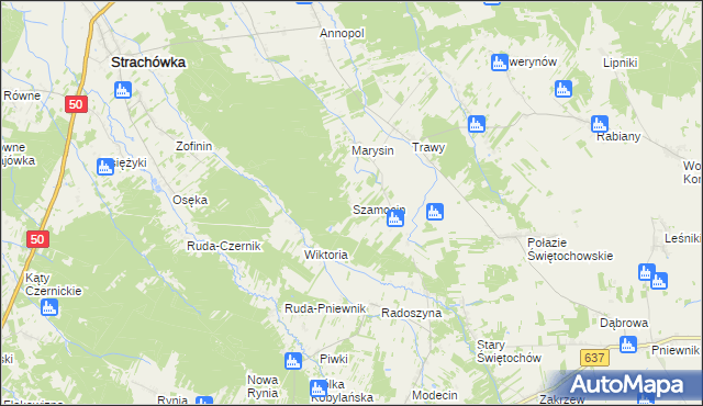 mapa Szamocin gmina Strachówka, Szamocin gmina Strachówka na mapie Targeo