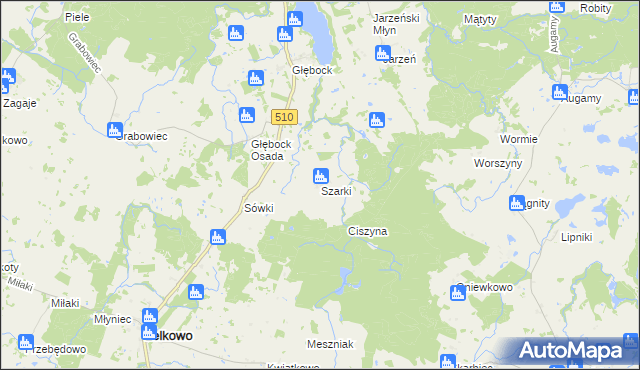 mapa Szarki gmina Lelkowo, Szarki gmina Lelkowo na mapie Targeo