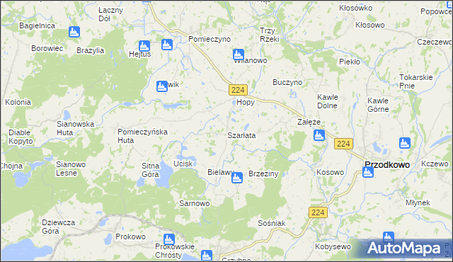 mapa Szarłata gmina Przodkowo, Szarłata gmina Przodkowo na mapie Targeo