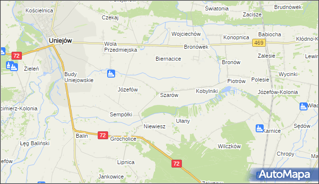 mapa Szarów gmina Poddębice, Szarów gmina Poddębice na mapie Targeo