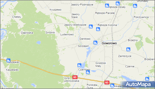 mapa Szczawin gmina Goworowo, Szczawin gmina Goworowo na mapie Targeo