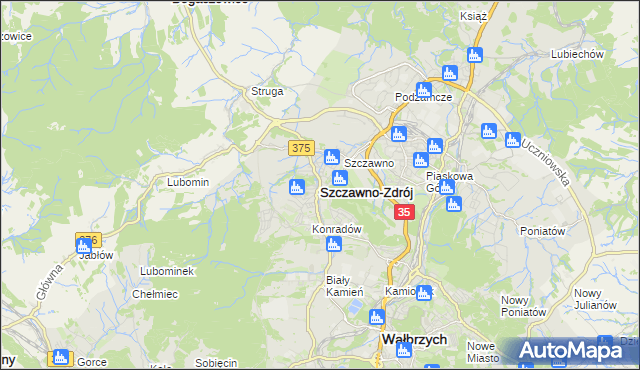 mapa Szczawno-Zdrój, Szczawno-Zdrój na mapie Targeo