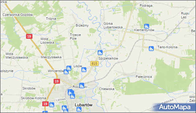 mapa Szczekarków gmina Lubartów, Szczekarków gmina Lubartów na mapie Targeo