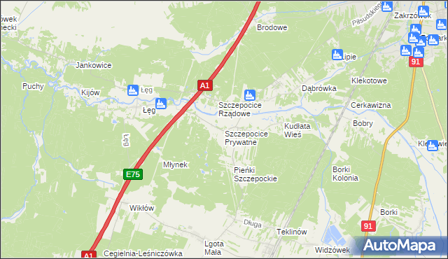 mapa Szczepocice Prywatne, Szczepocice Prywatne na mapie Targeo