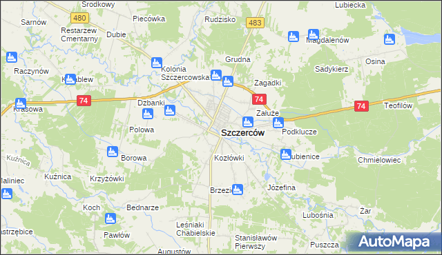 mapa Szczerców, Szczerców na mapie Targeo