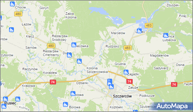 mapa Szczercowska Wieś, Szczercowska Wieś na mapie Targeo