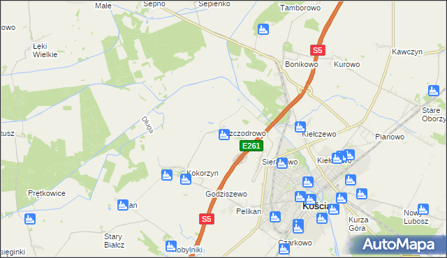 mapa Szczodrowo gmina Kościan, Szczodrowo gmina Kościan na mapie Targeo