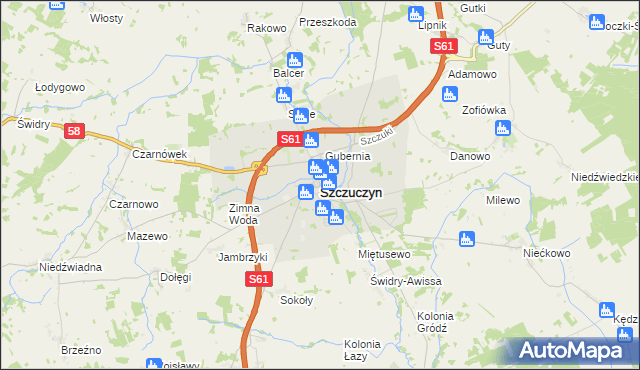 mapa Szczuczyn powiat grajewski, Szczuczyn powiat grajewski na mapie Targeo