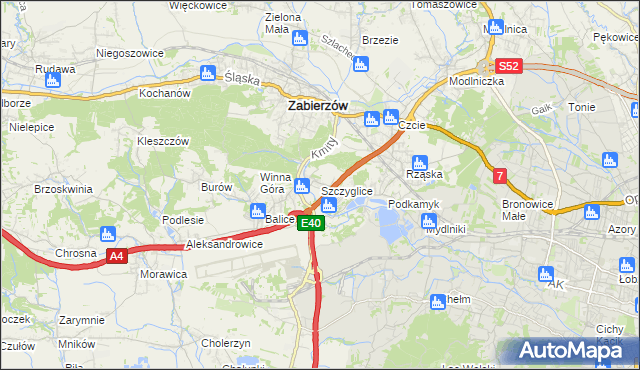 mapa Szczyglice gmina Zabierzów, Szczyglice gmina Zabierzów na mapie Targeo