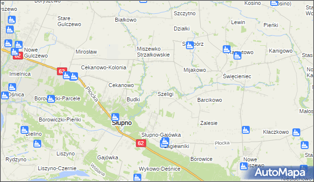 mapa Szeligi gmina Słupno, Szeligi gmina Słupno na mapie Targeo