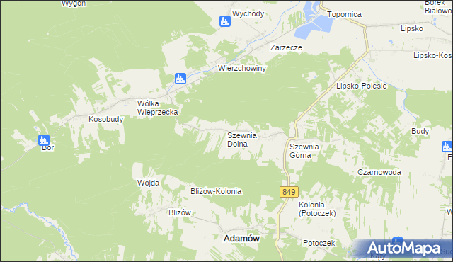 mapa Szewnia Dolna, Szewnia Dolna na mapie Targeo