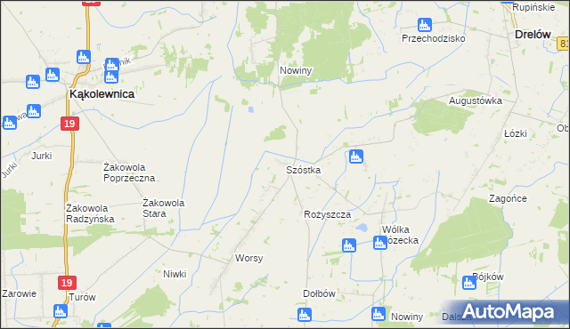 mapa Szóstka gmina Drelów, Szóstka gmina Drelów na mapie Targeo