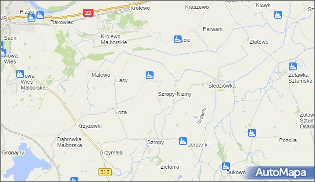 mapa Szropy-Niziny, Szropy-Niziny na mapie Targeo