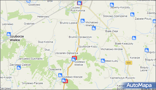 mapa Szulborze-Kozy, Szulborze-Kozy na mapie Targeo