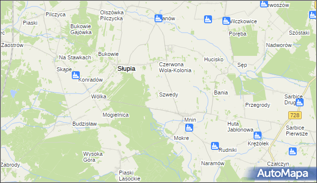 mapa Szwedy gmina Słupia Konecka, Szwedy gmina Słupia Konecka na mapie Targeo