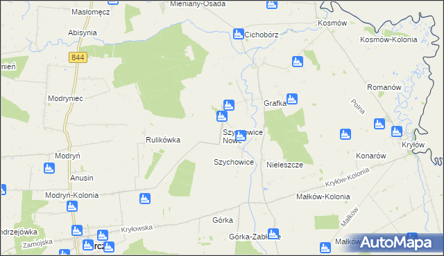 mapa Szychowice Nowe, Szychowice Nowe na mapie Targeo