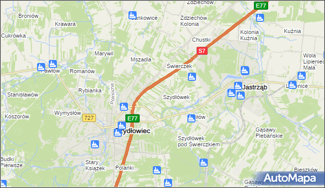 mapa Szydłówek gmina Szydłowiec, Szydłówek gmina Szydłowiec na mapie Targeo