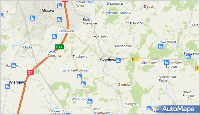 mapa Szydłowo powiat mławski, Szydłowo powiat mławski na mapie Targeo