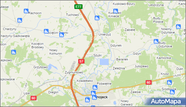 mapa Szyjki gmina Glinojeck, Szyjki gmina Glinojeck na mapie Targeo