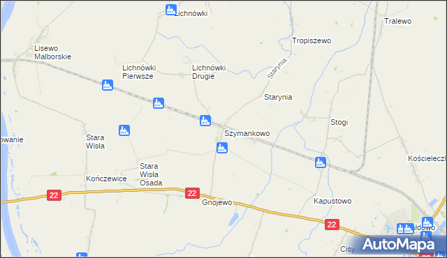 mapa Szymankowo gmina Lichnowy, Szymankowo gmina Lichnowy na mapie Targeo