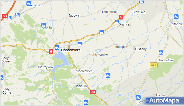 mapa Szymanów gmina Dobromierz, Szymanów gmina Dobromierz na mapie Targeo