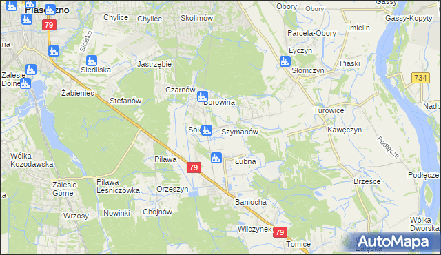 mapa Szymanów gmina Góra Kalwaria, Szymanów gmina Góra Kalwaria na mapie Targeo