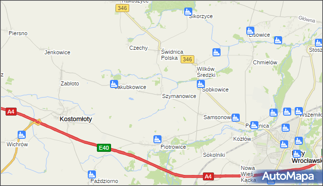 mapa Szymanowice gmina Kostomłoty, Szymanowice gmina Kostomłoty na mapie Targeo