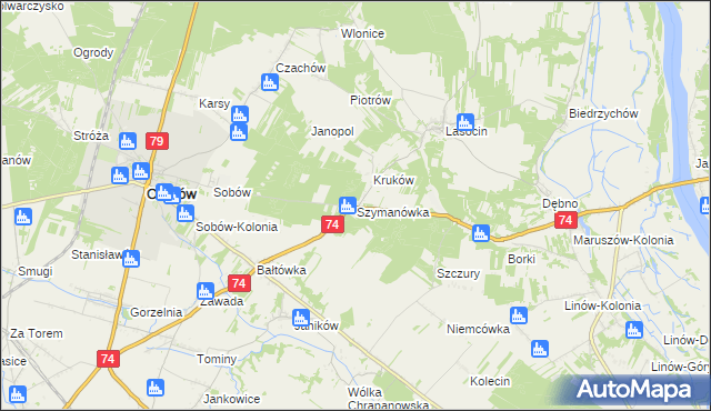 mapa Szymanówka gmina Ożarów, Szymanówka gmina Ożarów na mapie Targeo