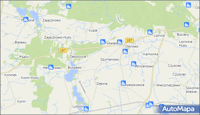 mapa Szymanowo gmina Pniewy, Szymanowo gmina Pniewy na mapie Targeo