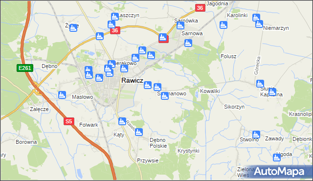 mapa Szymanowo gmina Rawicz, Szymanowo gmina Rawicz na mapie Targeo