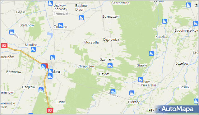 mapa Szymany gmina Dobra, Szymany gmina Dobra na mapie Targeo