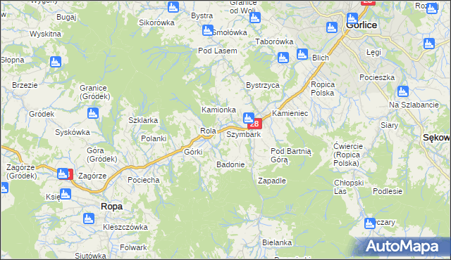 mapa Szymbark gmina Gorlice, Szymbark gmina Gorlice na mapie Targeo