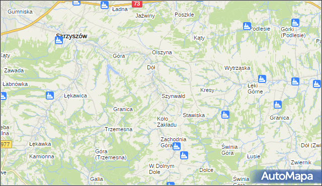 mapa Szynwałd gmina Skrzyszów, Szynwałd gmina Skrzyszów na mapie Targeo