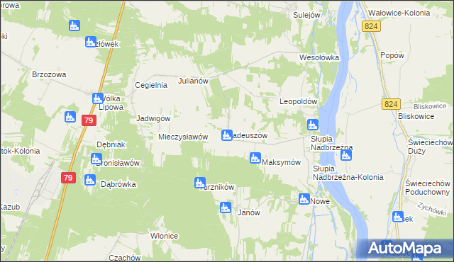 mapa Tadeuszów gmina Tarłów, Tadeuszów gmina Tarłów na mapie Targeo