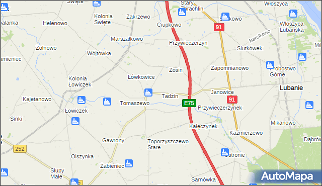 mapa Tadzin gmina Lubanie, Tadzin gmina Lubanie na mapie Targeo