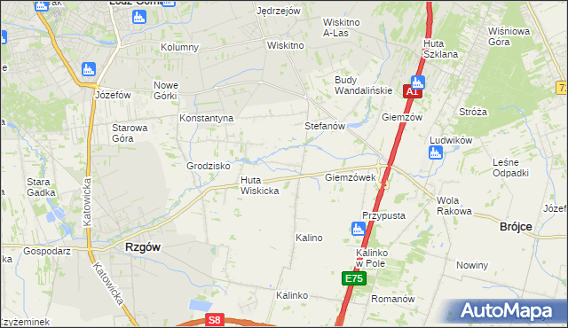 mapa Tadzin gmina Rzgów, Tadzin gmina Rzgów na mapie Targeo