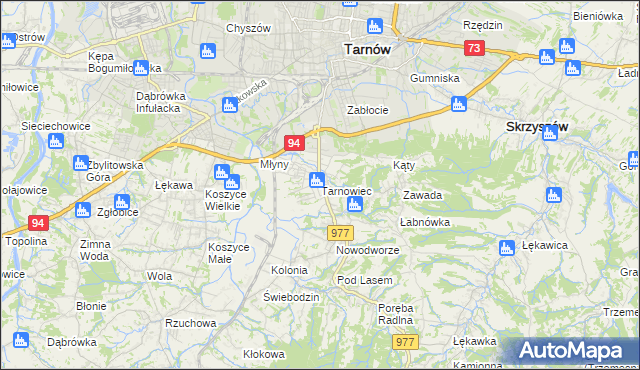 mapa Tarnowiec gmina Tarnów, Tarnowiec gmina Tarnów na mapie Targeo