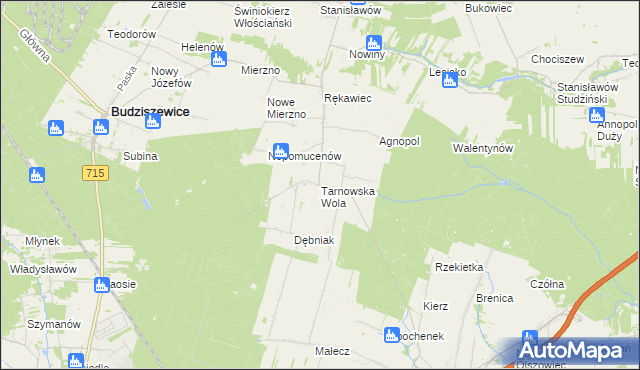 mapa Tarnowska Wola gmina Lubochnia, Tarnowska Wola gmina Lubochnia na mapie Targeo