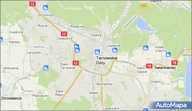 mapa Tarnowskie Góry, Tarnowskie Góry na mapie Targeo