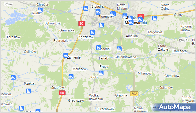 mapa Tartak gmina Mińsk Mazowiecki, Tartak gmina Mińsk Mazowiecki na mapie Targeo